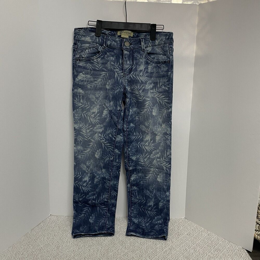 Democracy Womans 4 Leaf Floral Tropical Denim Blue Jeans